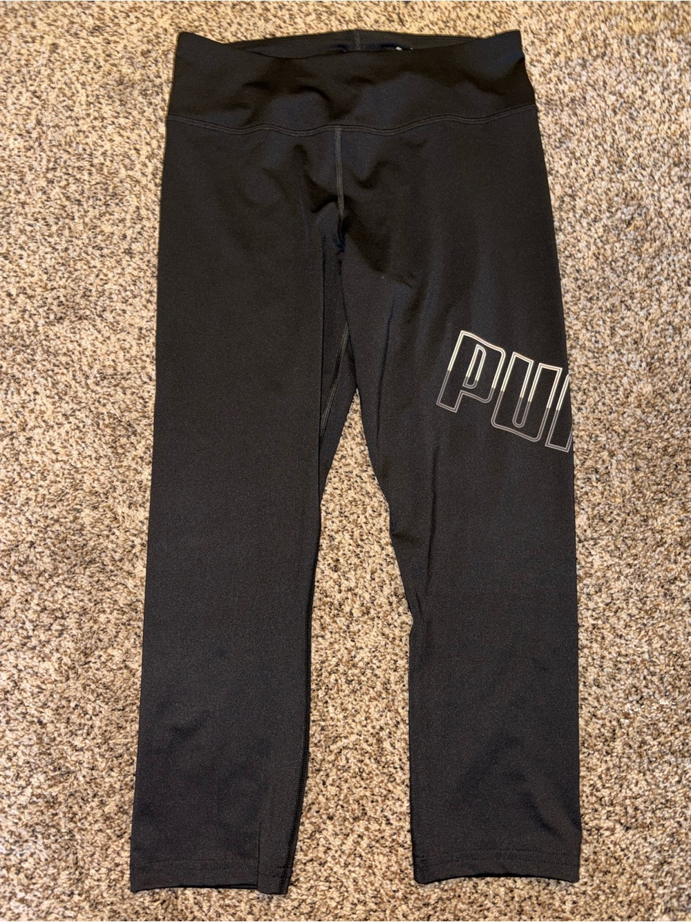 Puma Black Leggings with Gray Logo Print